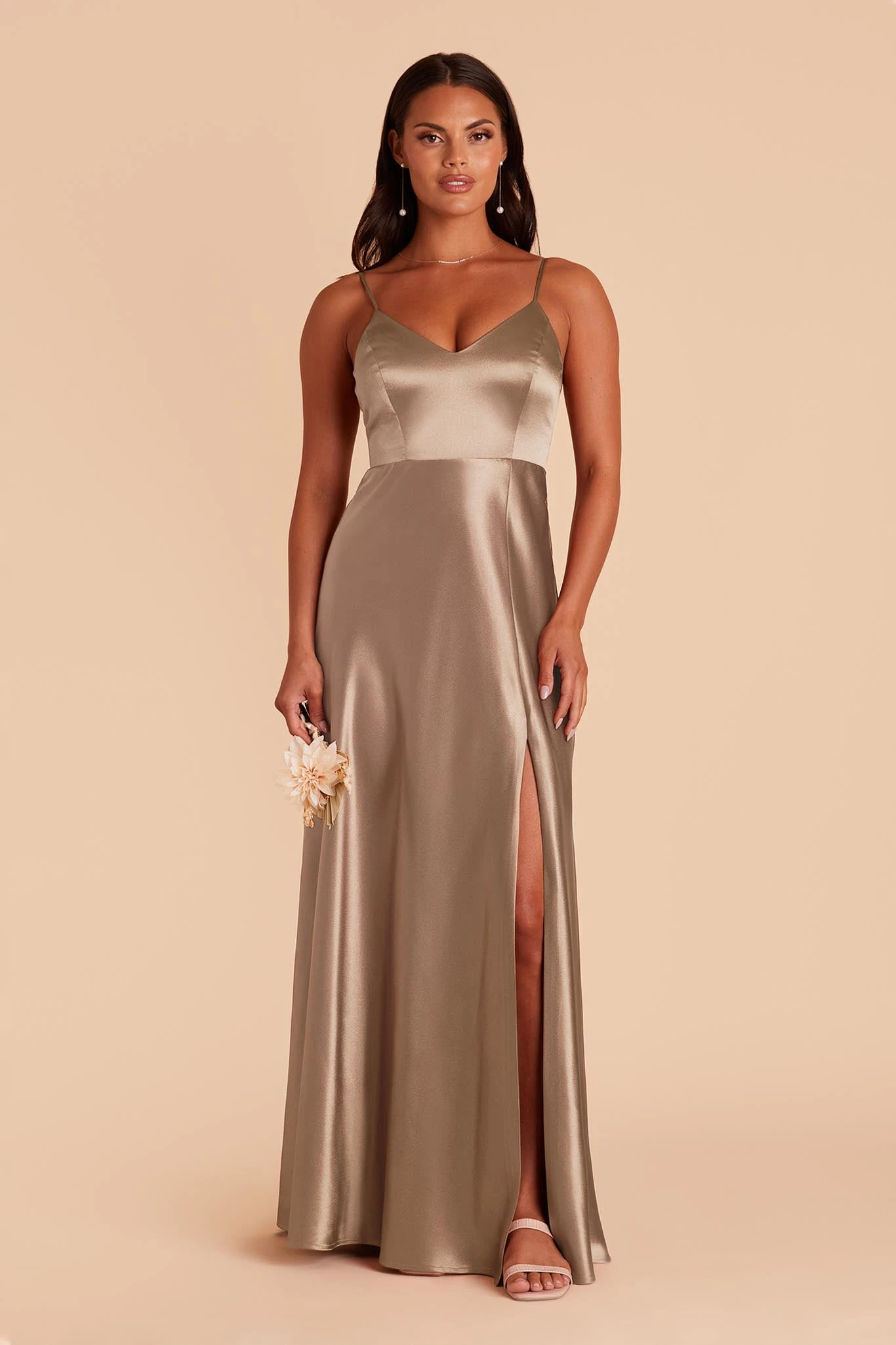 Jay Shiny Satin Dress - Mocha - Image 3