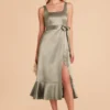 Eugenia Shiny Satin Convertible Midi Dress - Moss Green