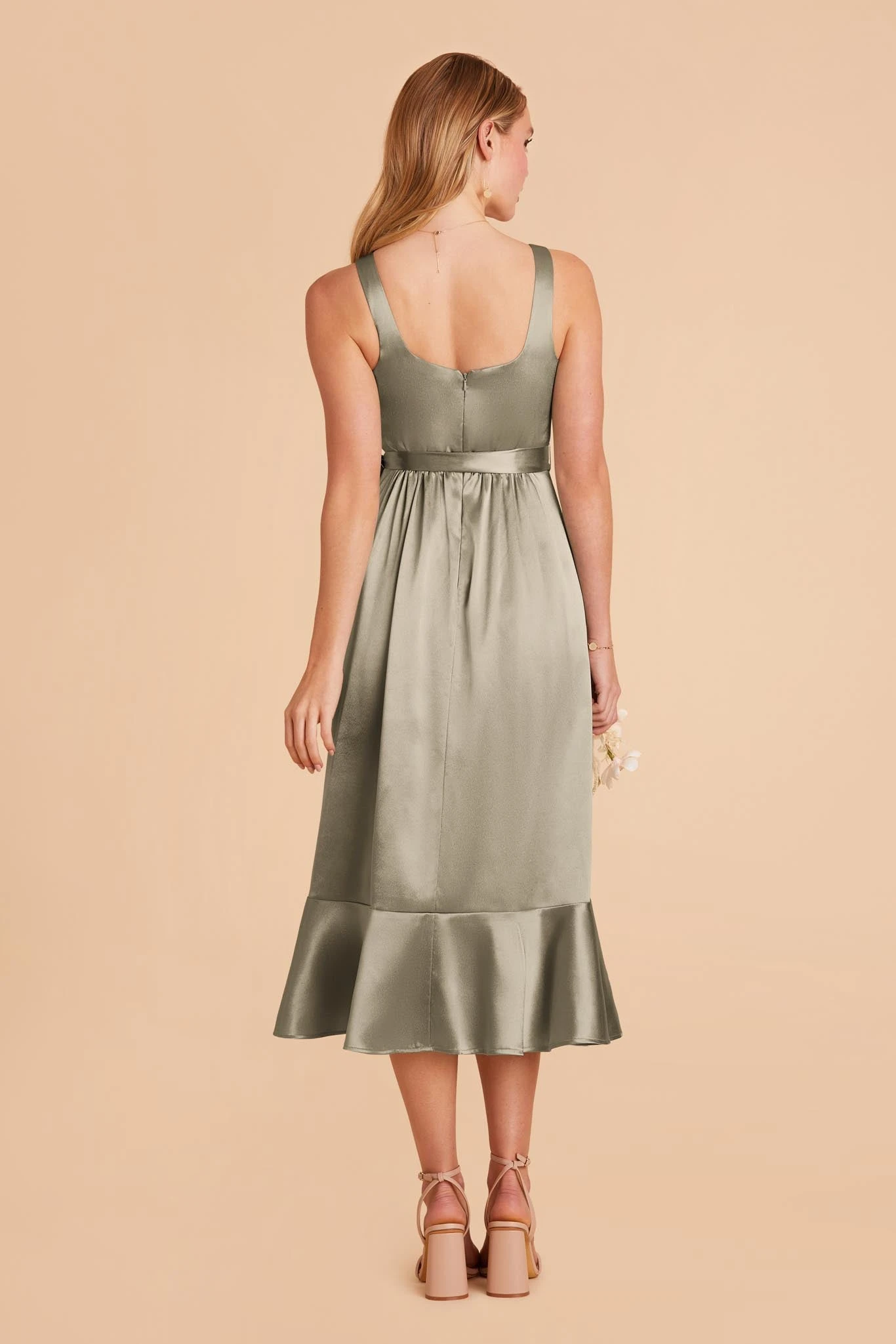 Eugenia Shiny Satin Convertible Midi Dress - Moss Green - Image 6