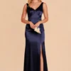 Gloria Shiny Satin Dress - Navy