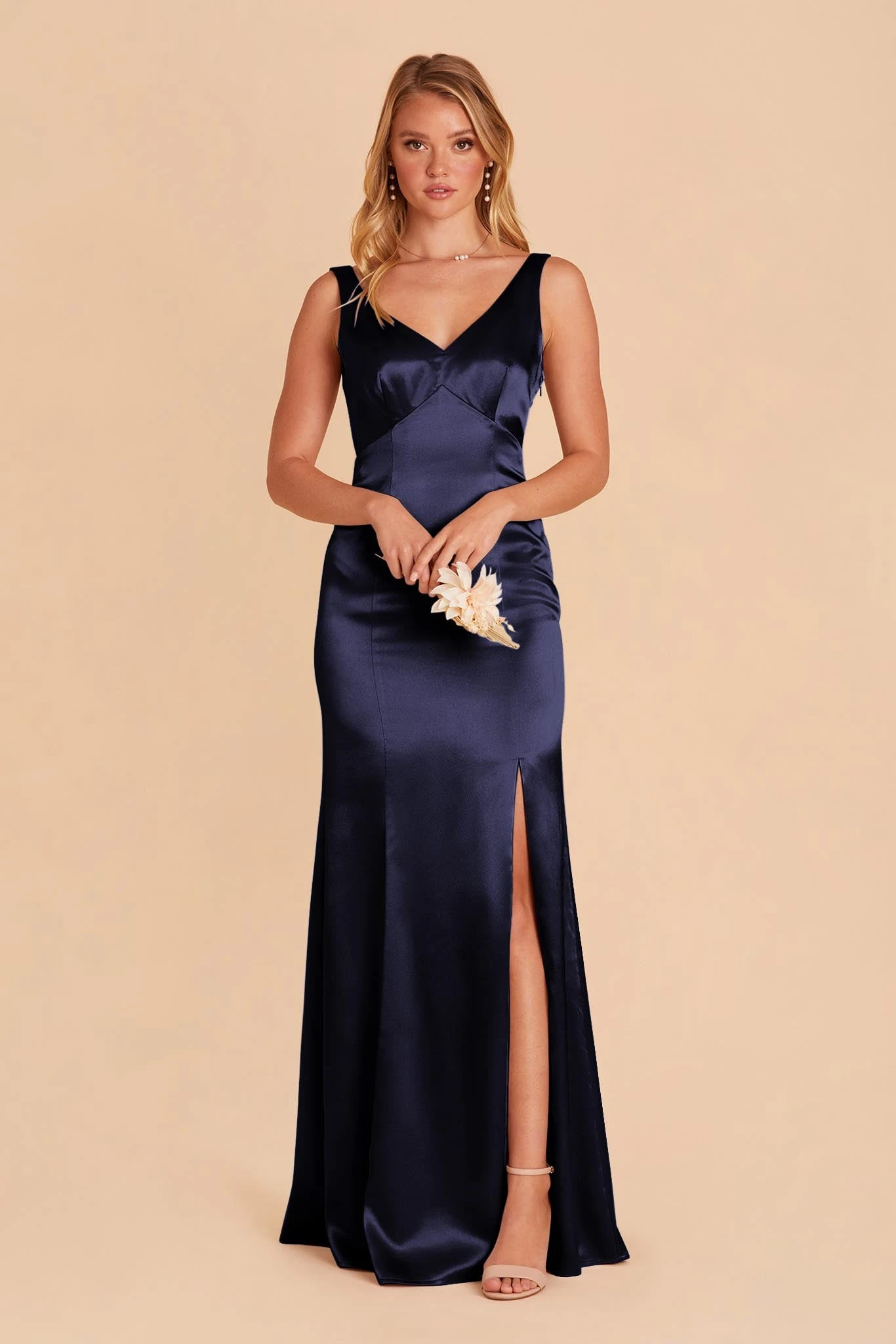 Gloria Shiny Satin Dress - Navy