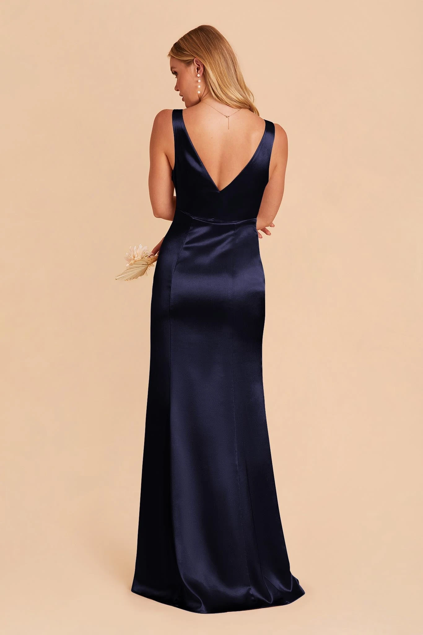Gloria Shiny Satin Dress - Navy - Image 5
