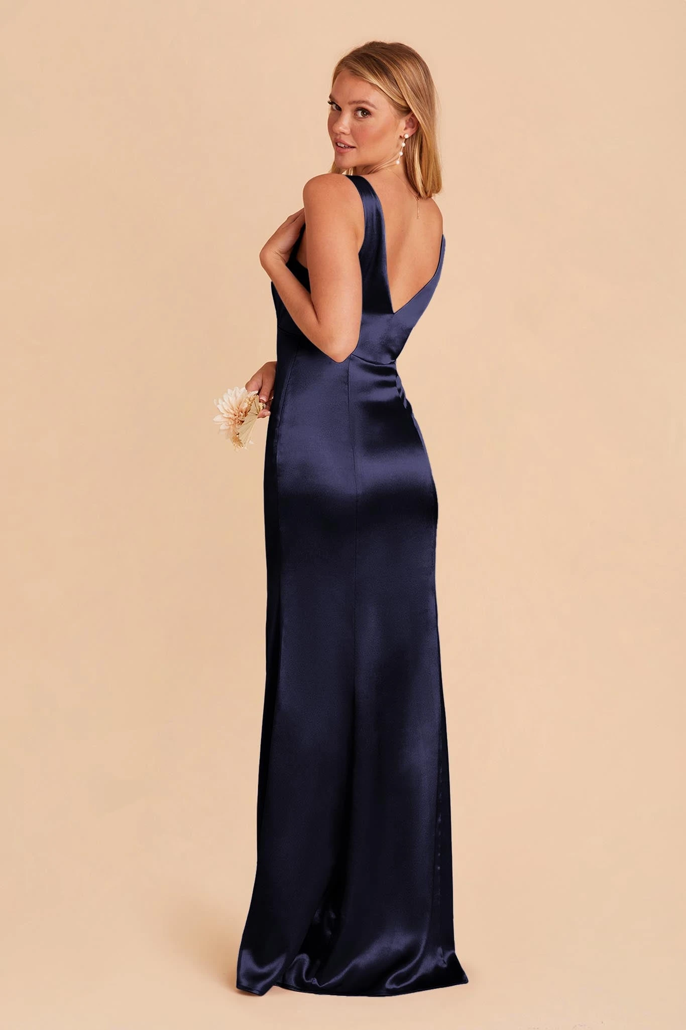 Gloria Shiny Satin Dress - Navy - Image 4
