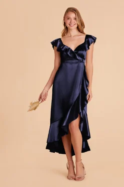 James Shiny Satin Midi Dress - Navy