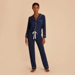 Jonny Long Sleeve Pajama And Pants Set - Navy