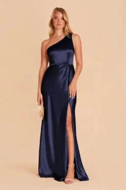 Kira Shiny Satin Dress - Navy