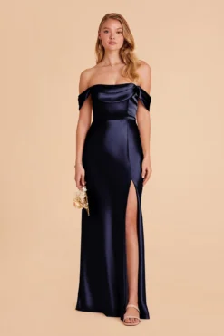 Mia Shiny Satin Convertible Dress - Navy
