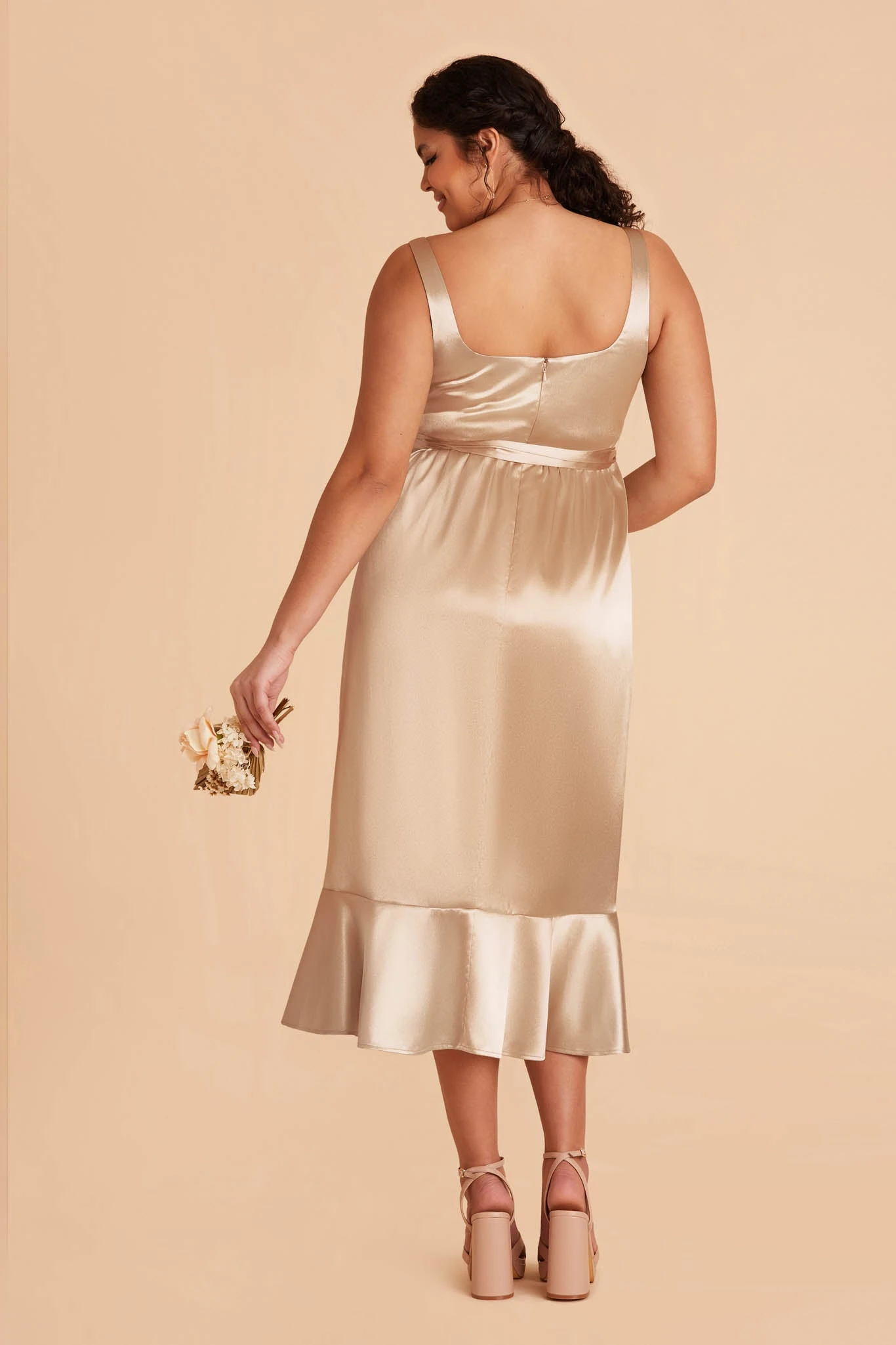 Eugenia Shiny Satin Convertible Midi Dress - Neutral Champagne - Image 10