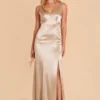 Gloria Shiny Satin Dress - Neutral Champagne