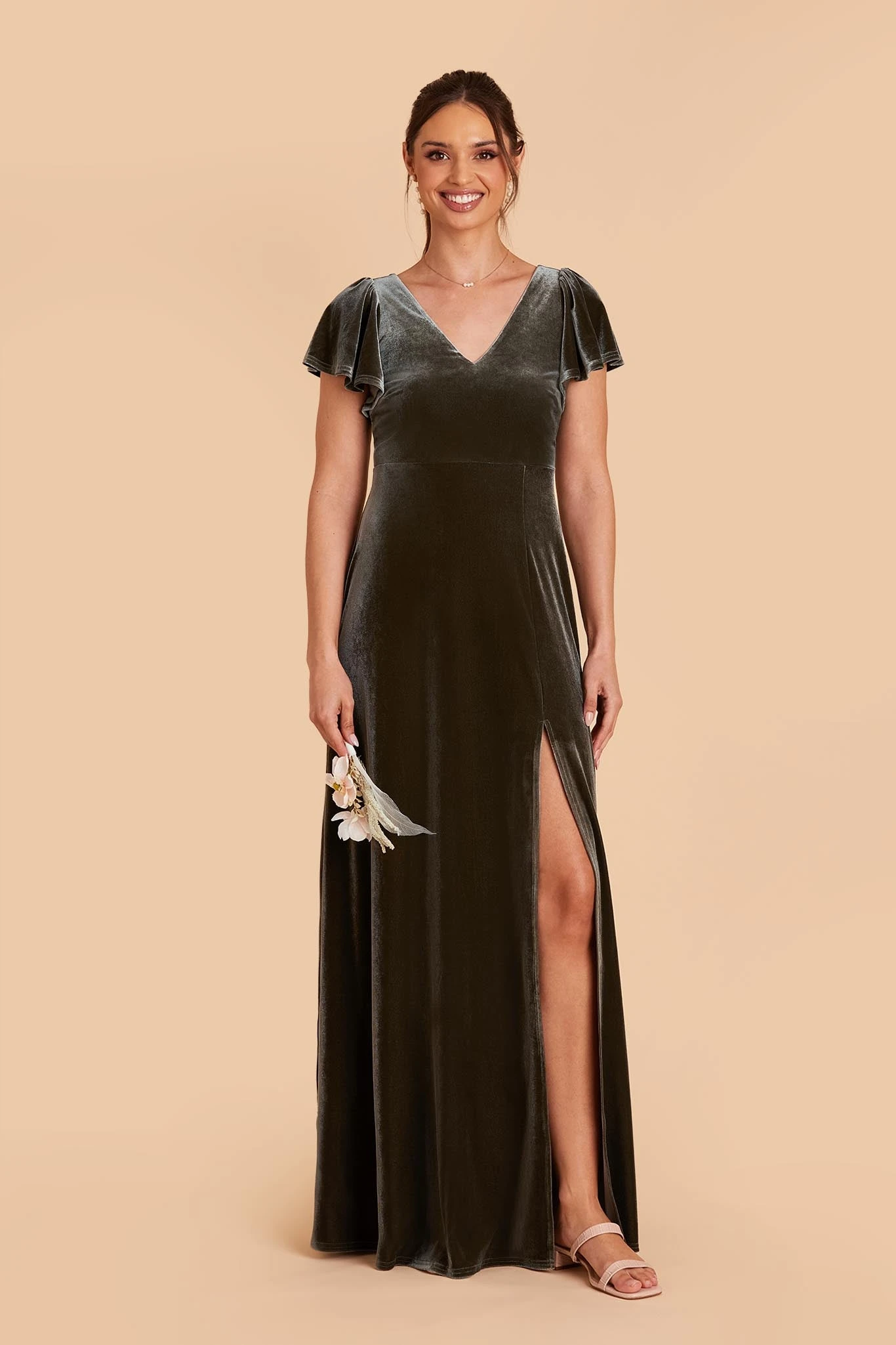 Hannah Velvet Dress - Olive - Image 4