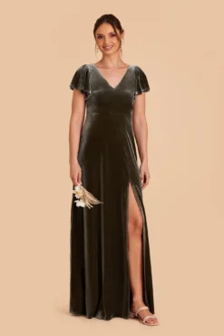 Hannah Velvet Dress - Olive