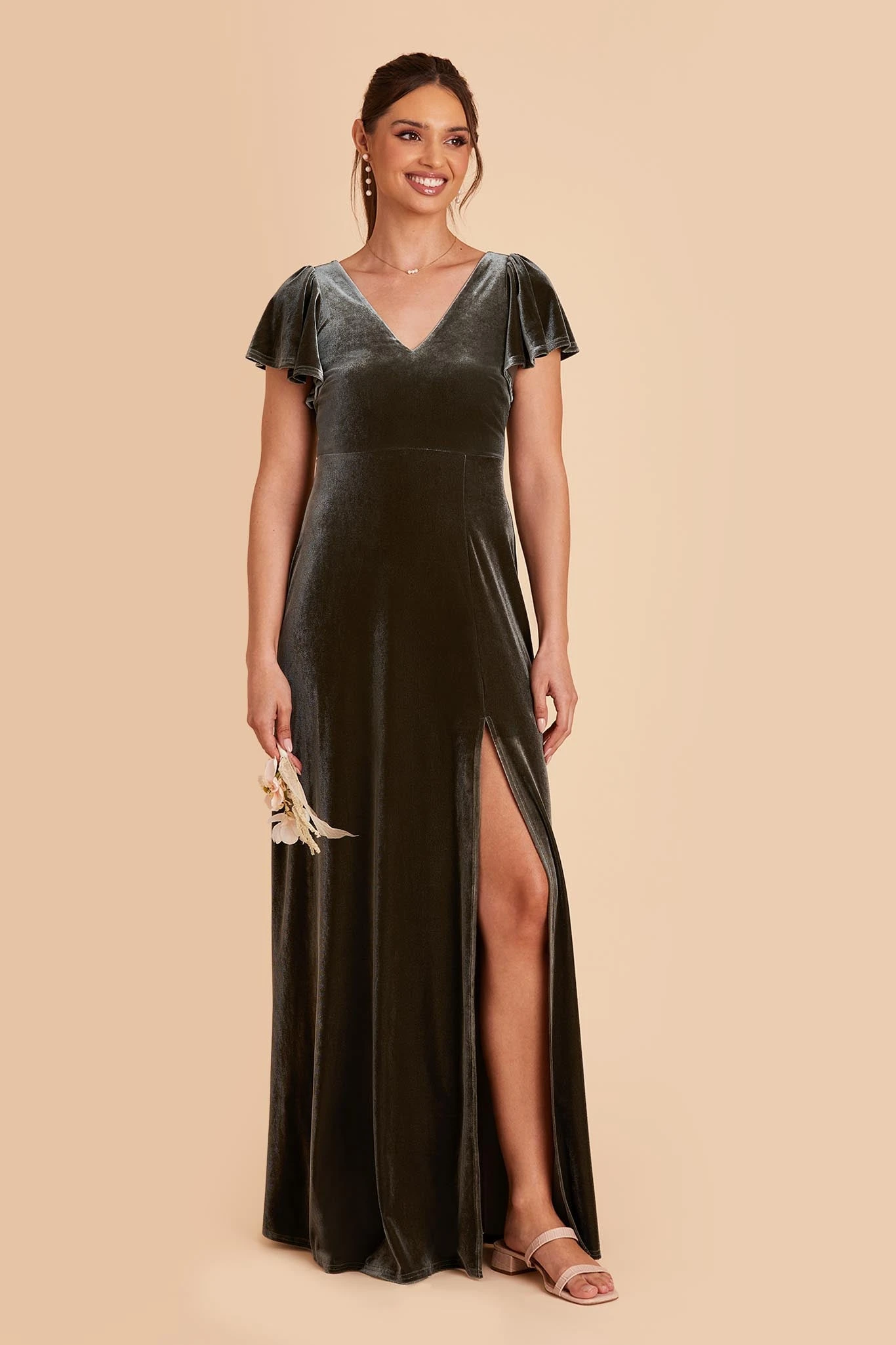 Hannah Velvet Dress - Olive - Image 3