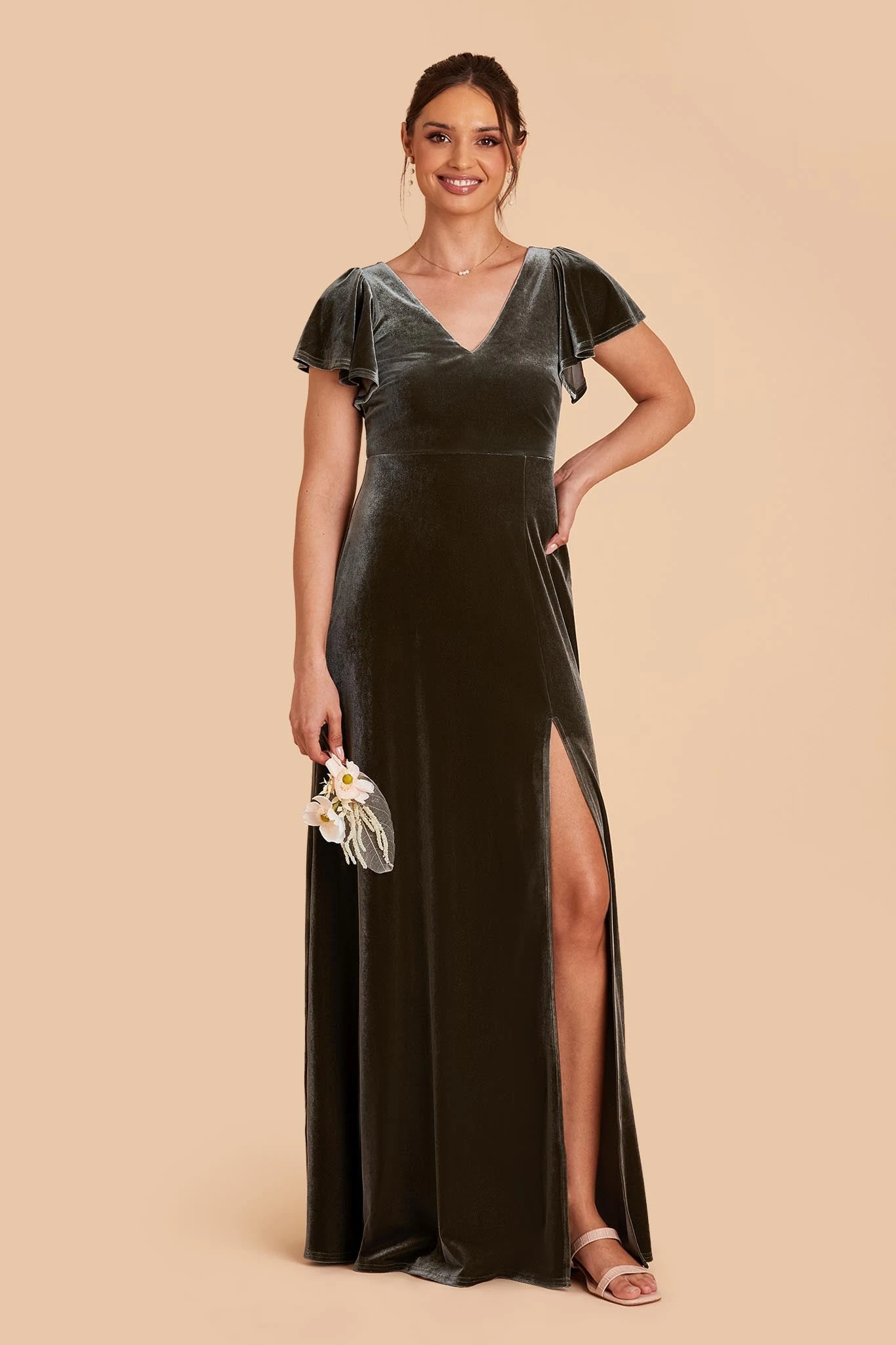 Hannah Velvet Dress - Olive - Image 5