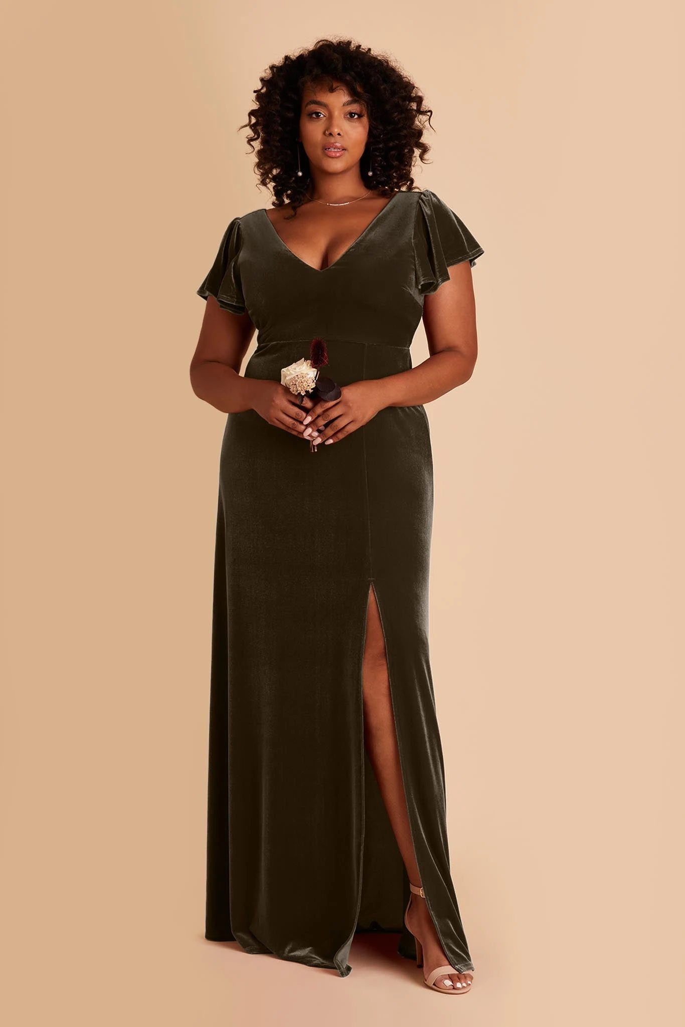 Hannah Velvet Dress - Olive - Image 2