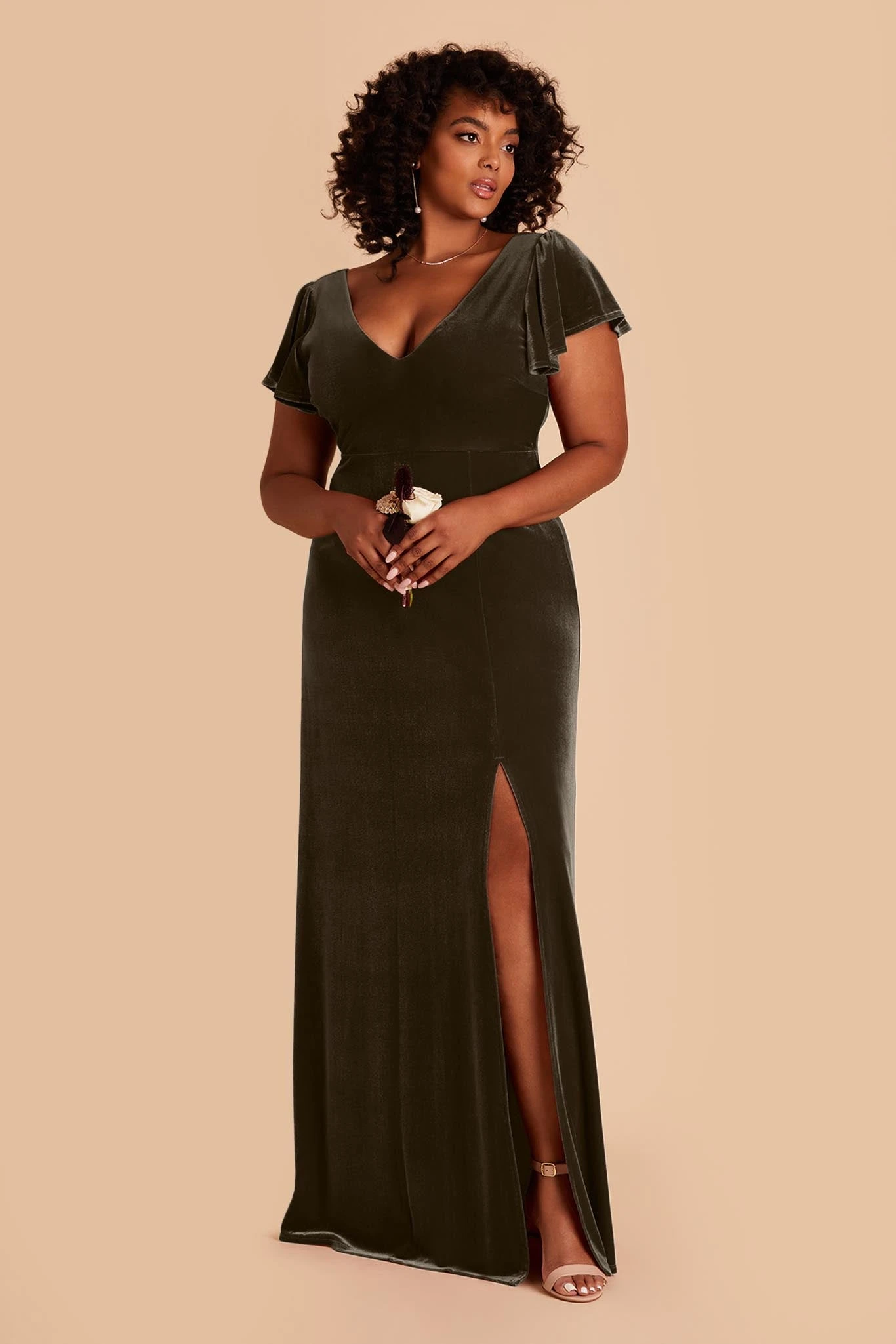 Hannah Velvet Dress - Olive - Image 8