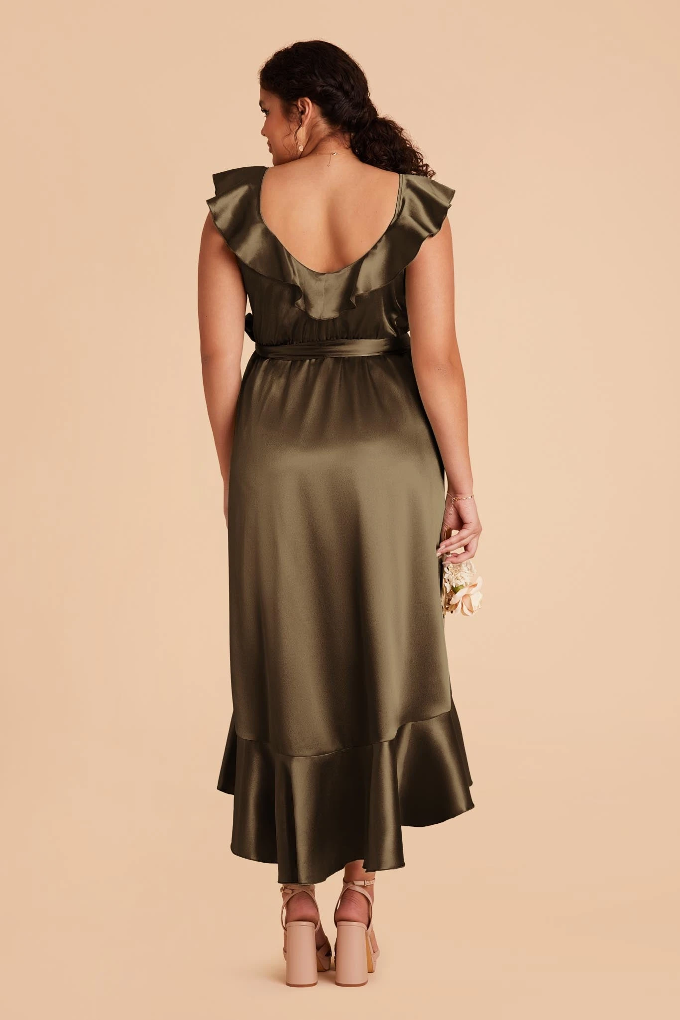 James Shiny Satin Midi Dress - Olive - Image 8
