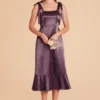 Eugenia Shiny Satin Convertible Midi Dress - Plum