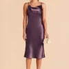 Lisa Shiny Satin Midi Dress - Plum