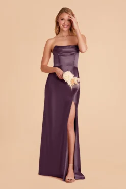 Mia Shiny Satin Convertible Dress - Plum