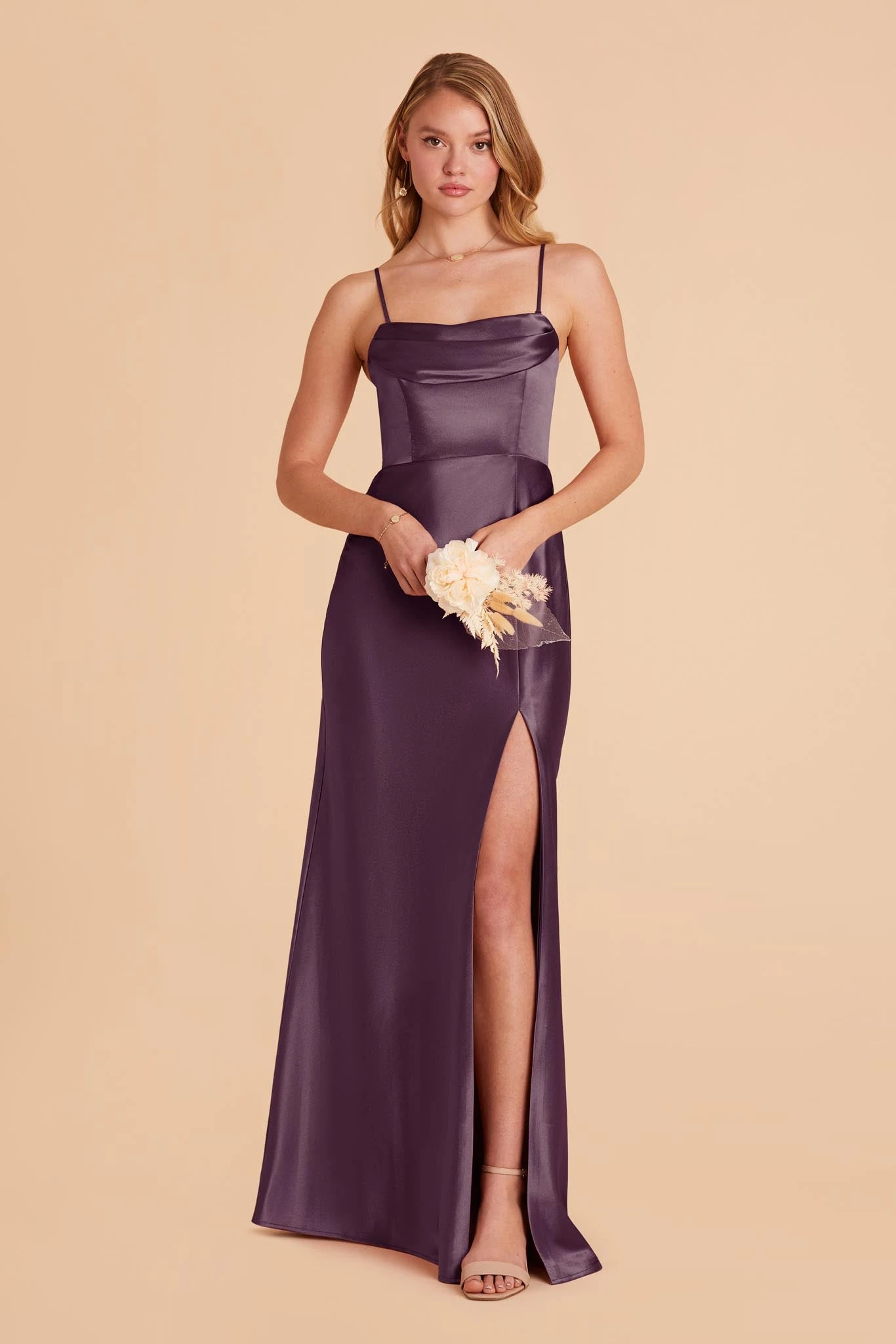 Mia Shiny Satin Convertible Dress - Plum - Image 4