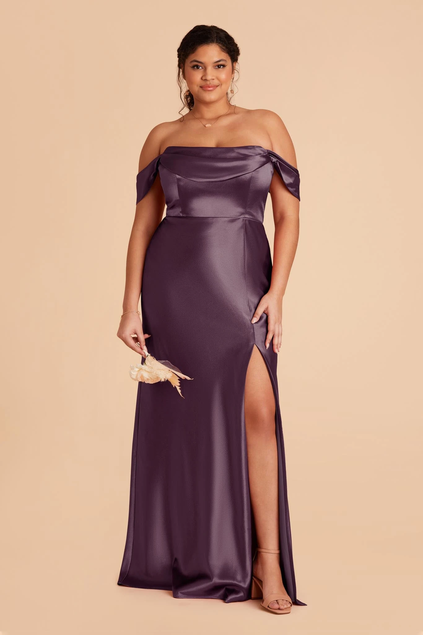 Mia Shiny Satin Convertible Dress - Plum - Image 3
