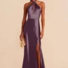 Monica Shiny Satin Dress - Plum
