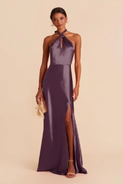Monica Shiny Satin Dress - Plum