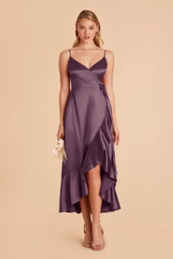 YC Shiny Satin Midi Dress - Plum