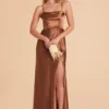 Mia Shiny Satin Convertible Dress - Rust