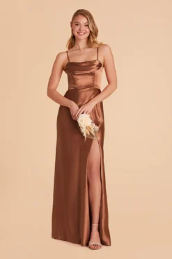 Mia Shiny Satin Convertible Dress - Rust