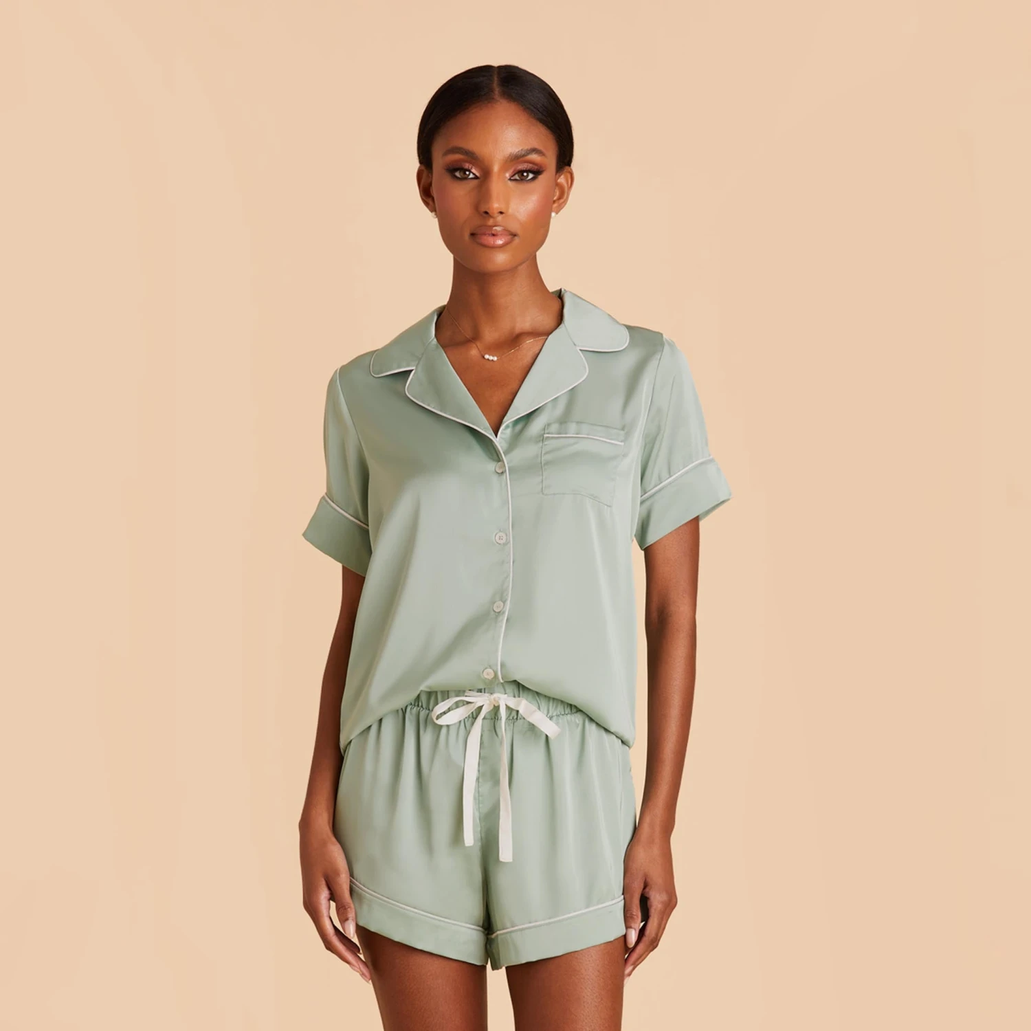 Jonny Satin Pajama Set - Sage - Image 5