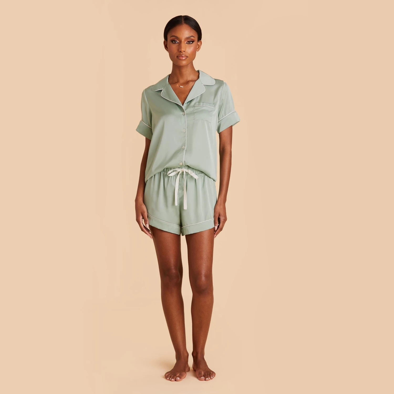 Jonny Satin Pajama Set - Sage - Image 2