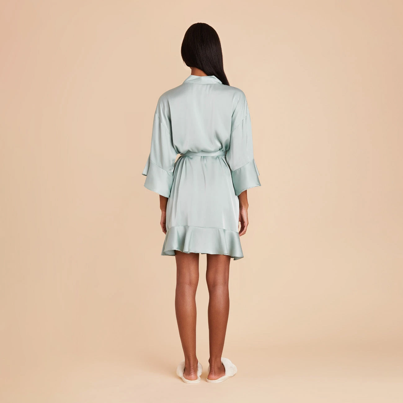 Kenny Ruffle Satin Robe - Sage - Image 9