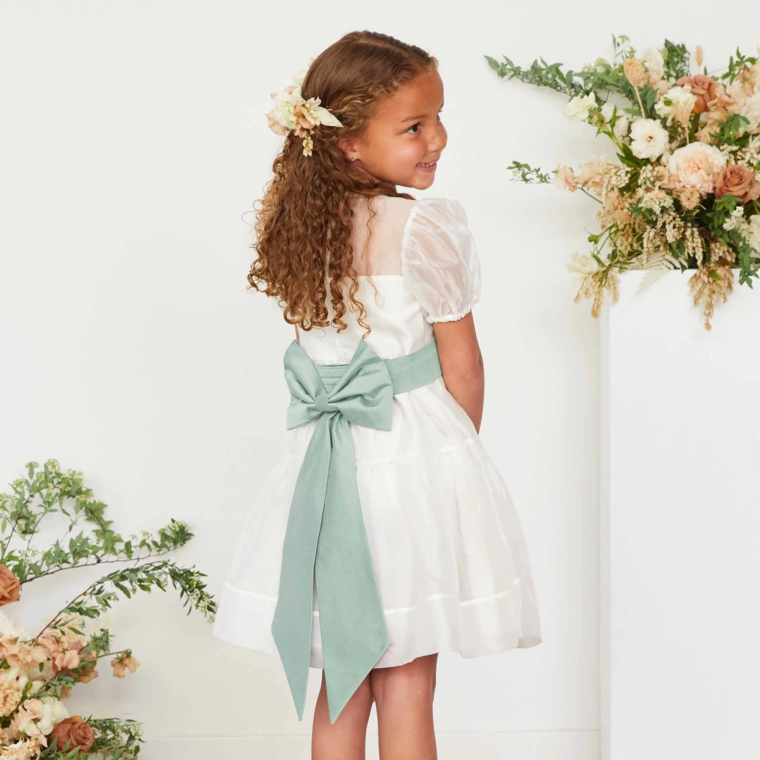 Liz Flower Girl Sash - Sage - Image 2