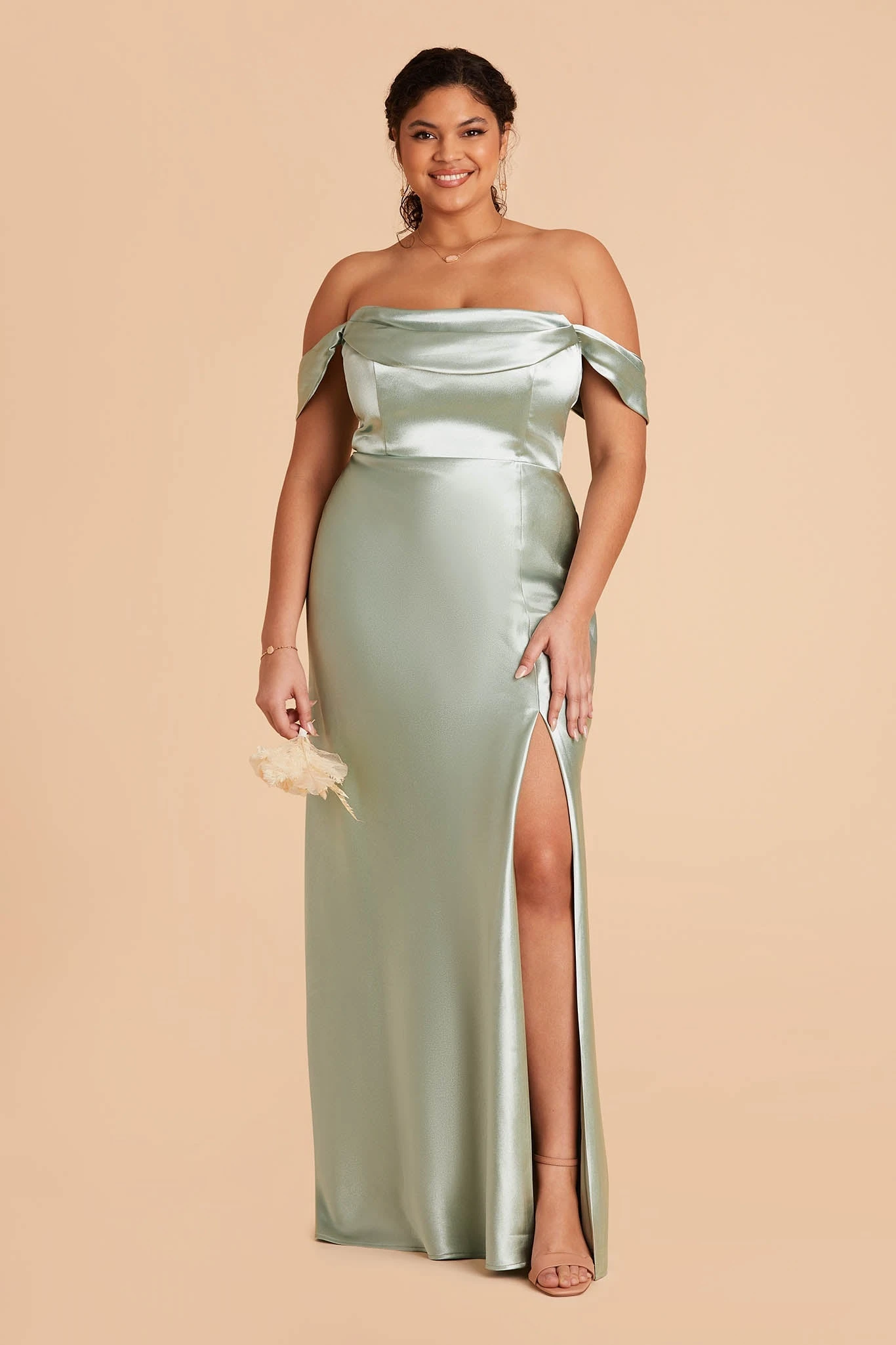 Mia Shiny Satin Convertible Dress - Sage - Image 19