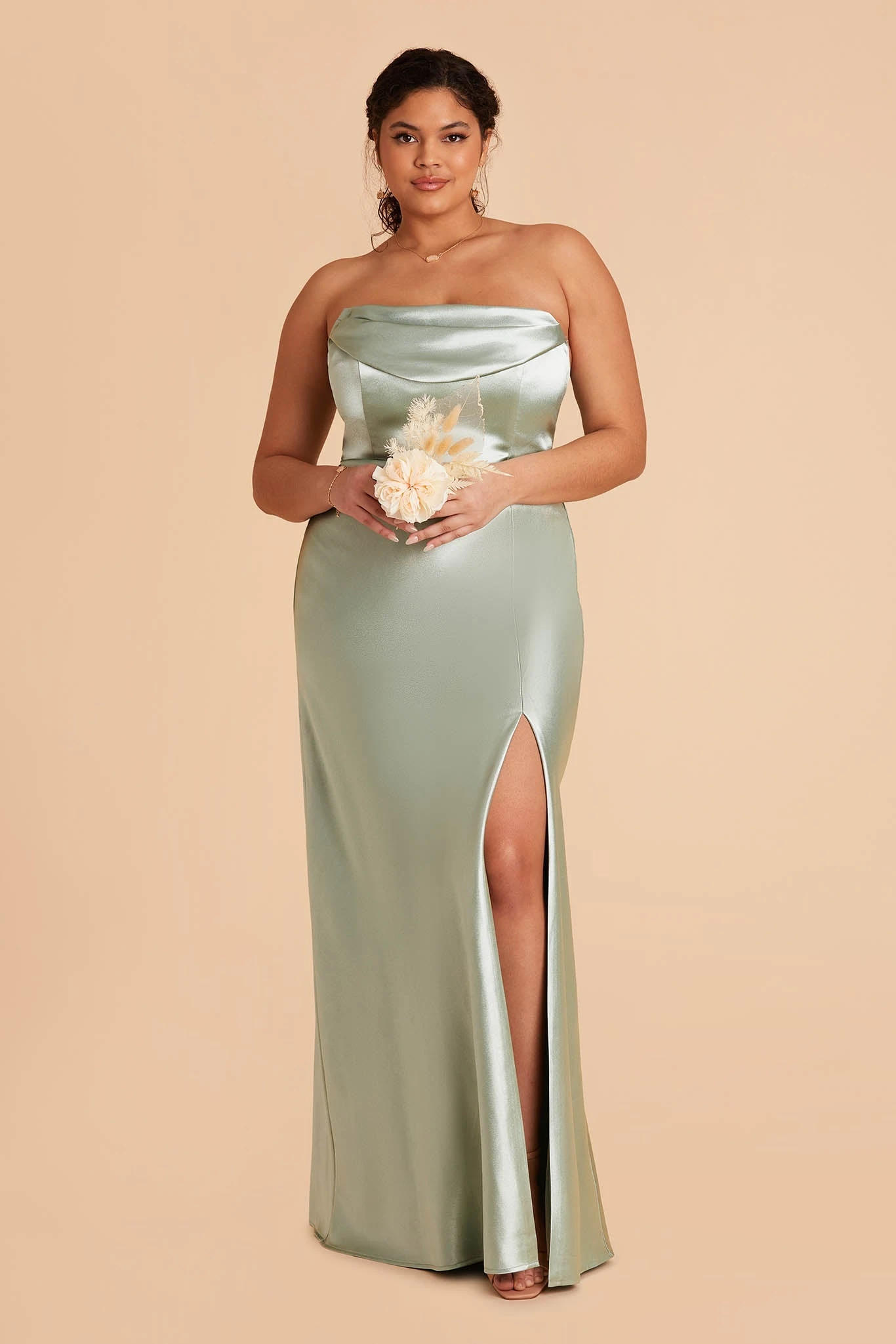 Mia Shiny Satin Convertible Dress - Sage - Image 17