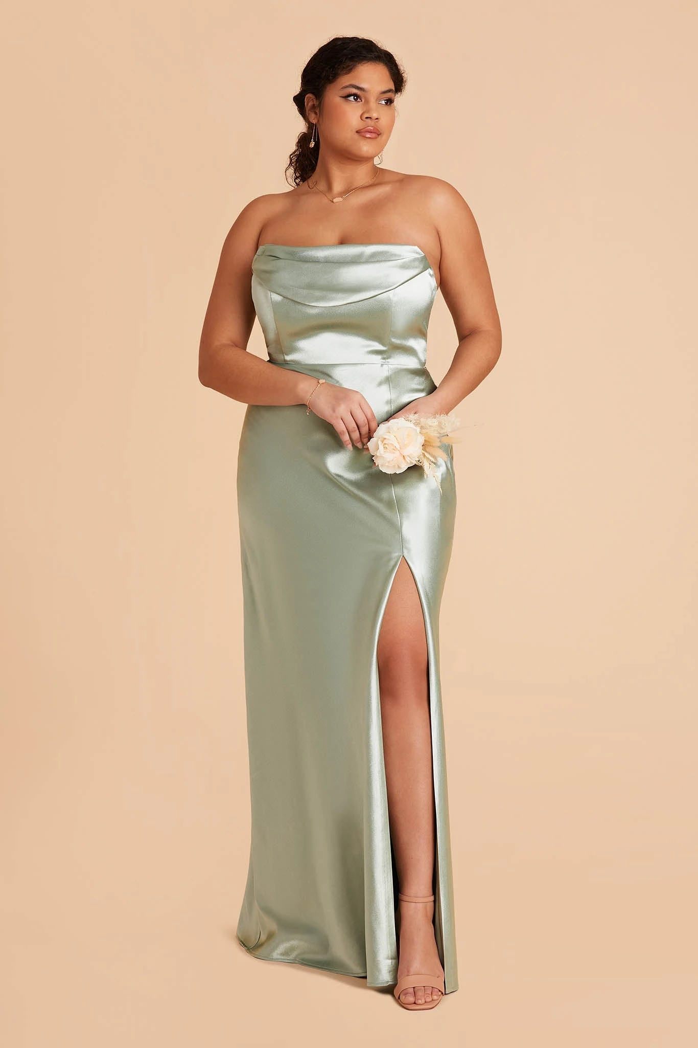 Mia Shiny Satin Convertible Dress - Sage - Image 20