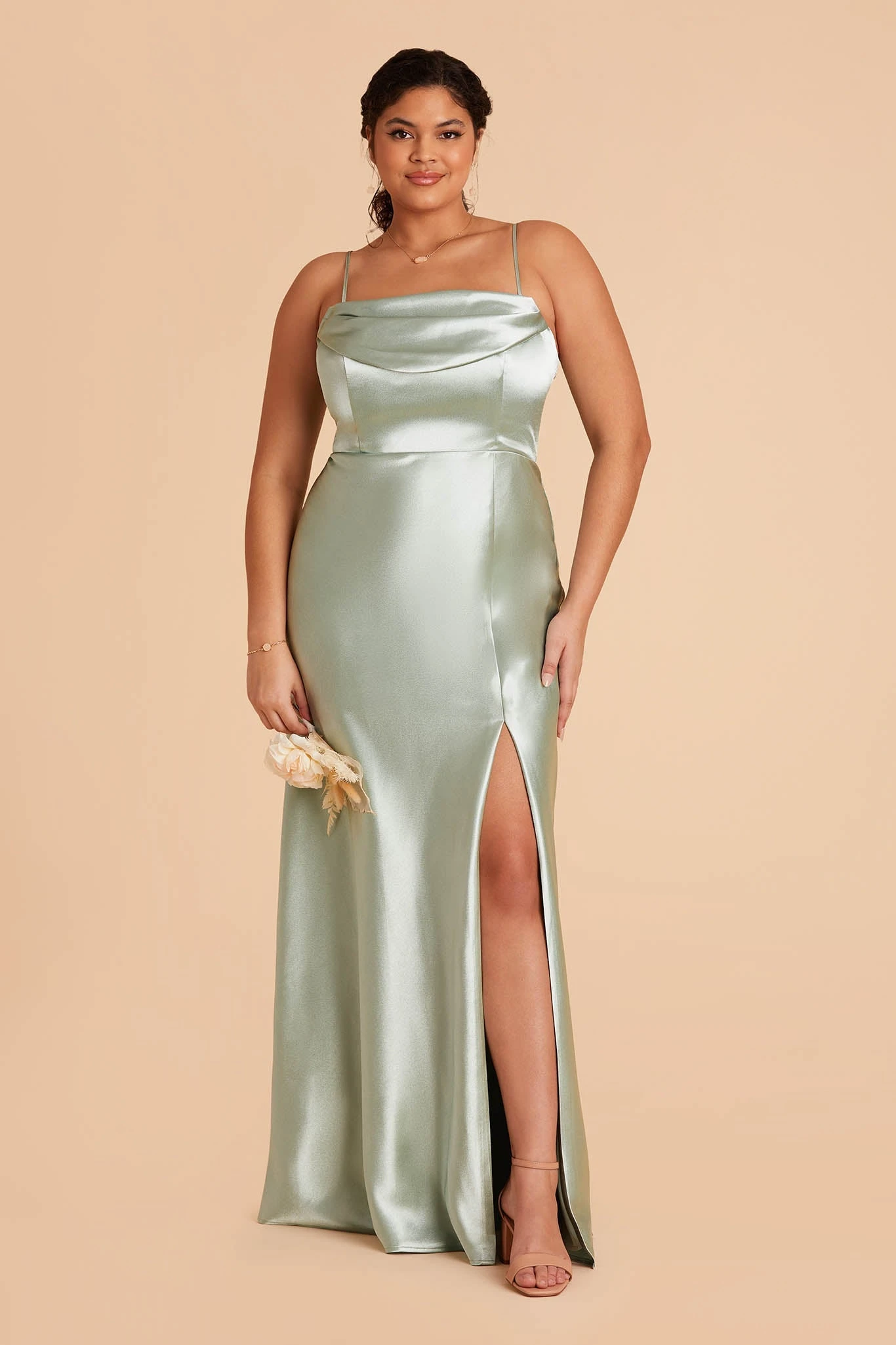 Mia Shiny Satin Convertible Dress - Sage - Image 18