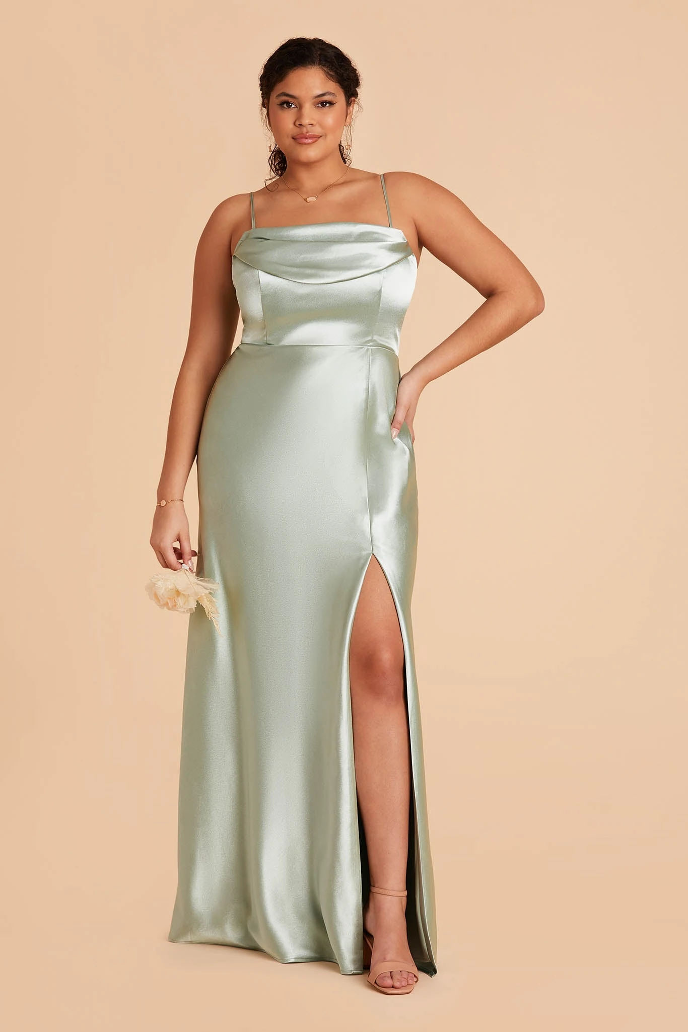 Mia Shiny Satin Convertible Dress - Sage - Image 16