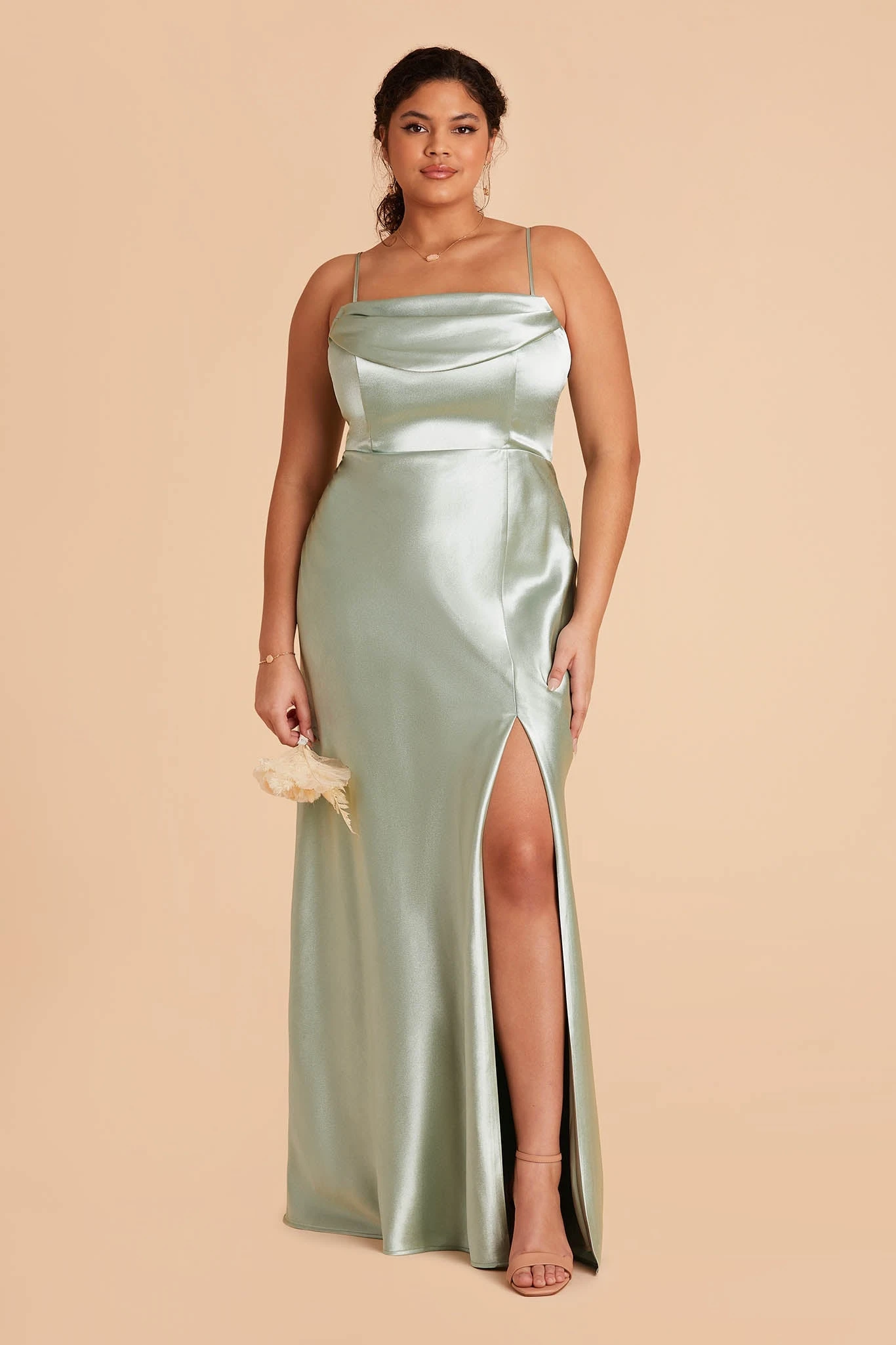 Mia Shiny Satin Convertible Dress - Sage - Image 2