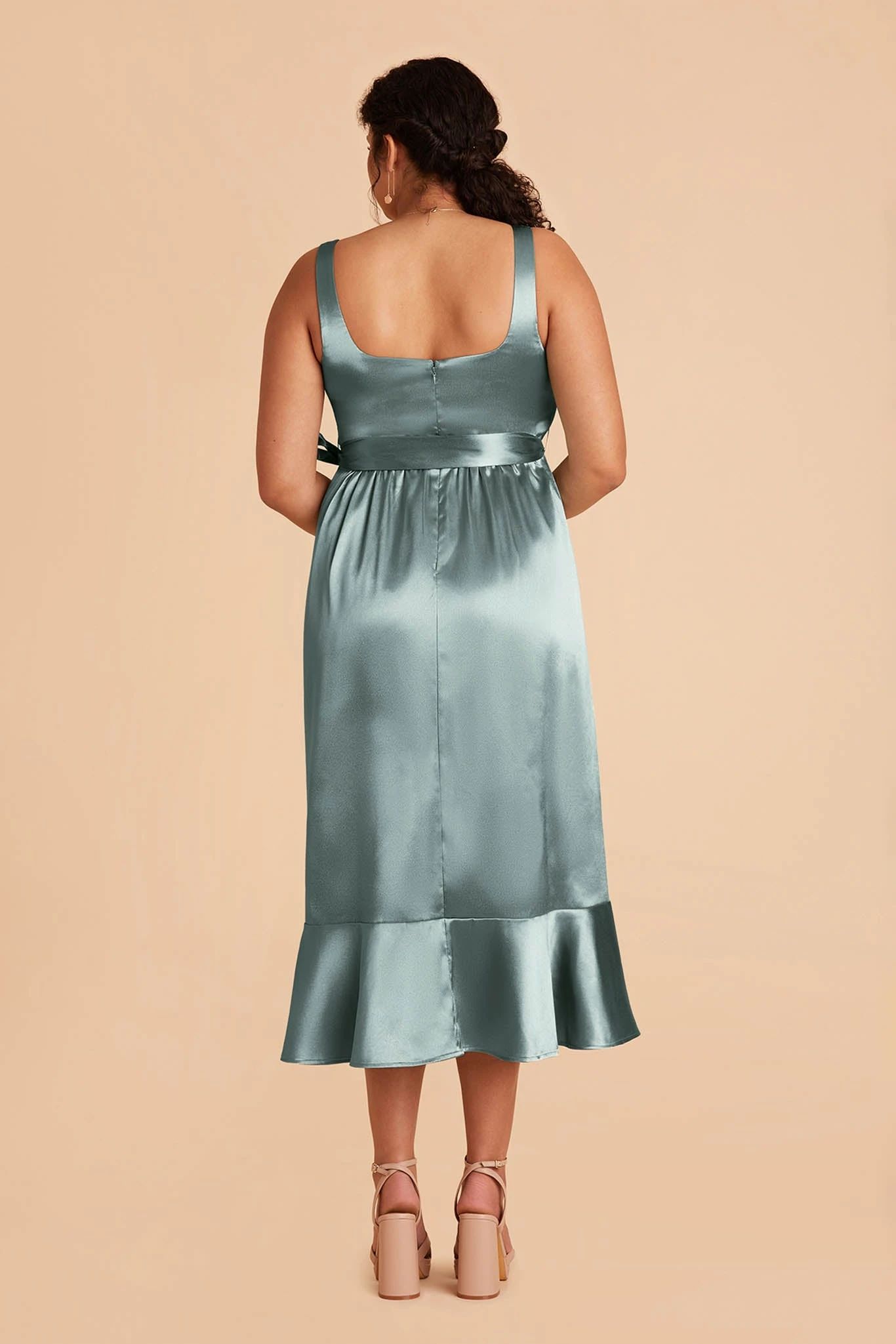 Eugenia Shiny Satin Convertible Midi Dress - Sea Glass - Image 10