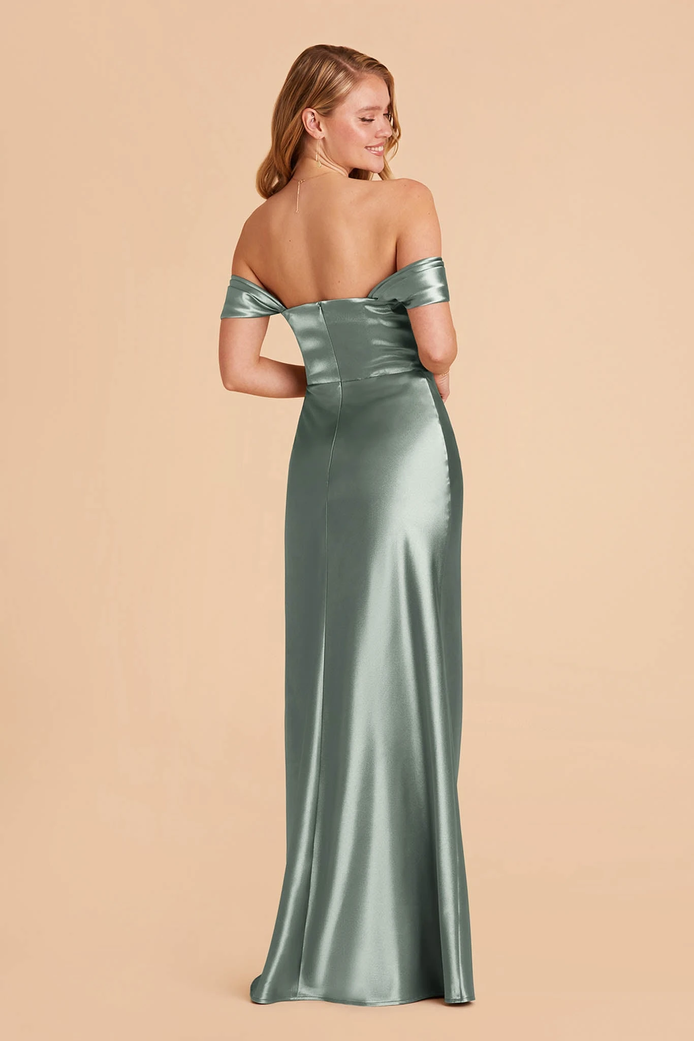Mia Shiny Satin Convertible Dress - Sea Glass - Image 8