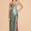 Mia Shiny Satin Convertible Dress - Sea Glass