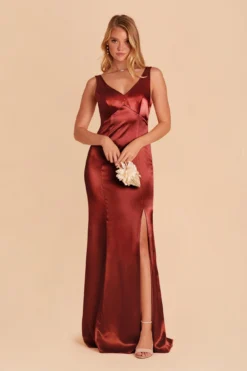 Gloria Shiny Satin Dress - Spice