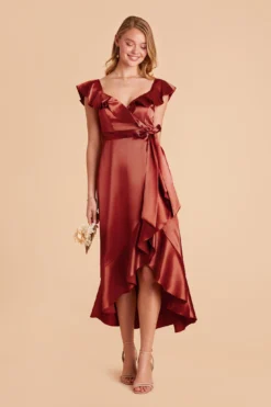 James Shiny Satin Midi Dress - Spice
