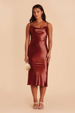 Lisa Shiny Satin Midi Dress - Spice