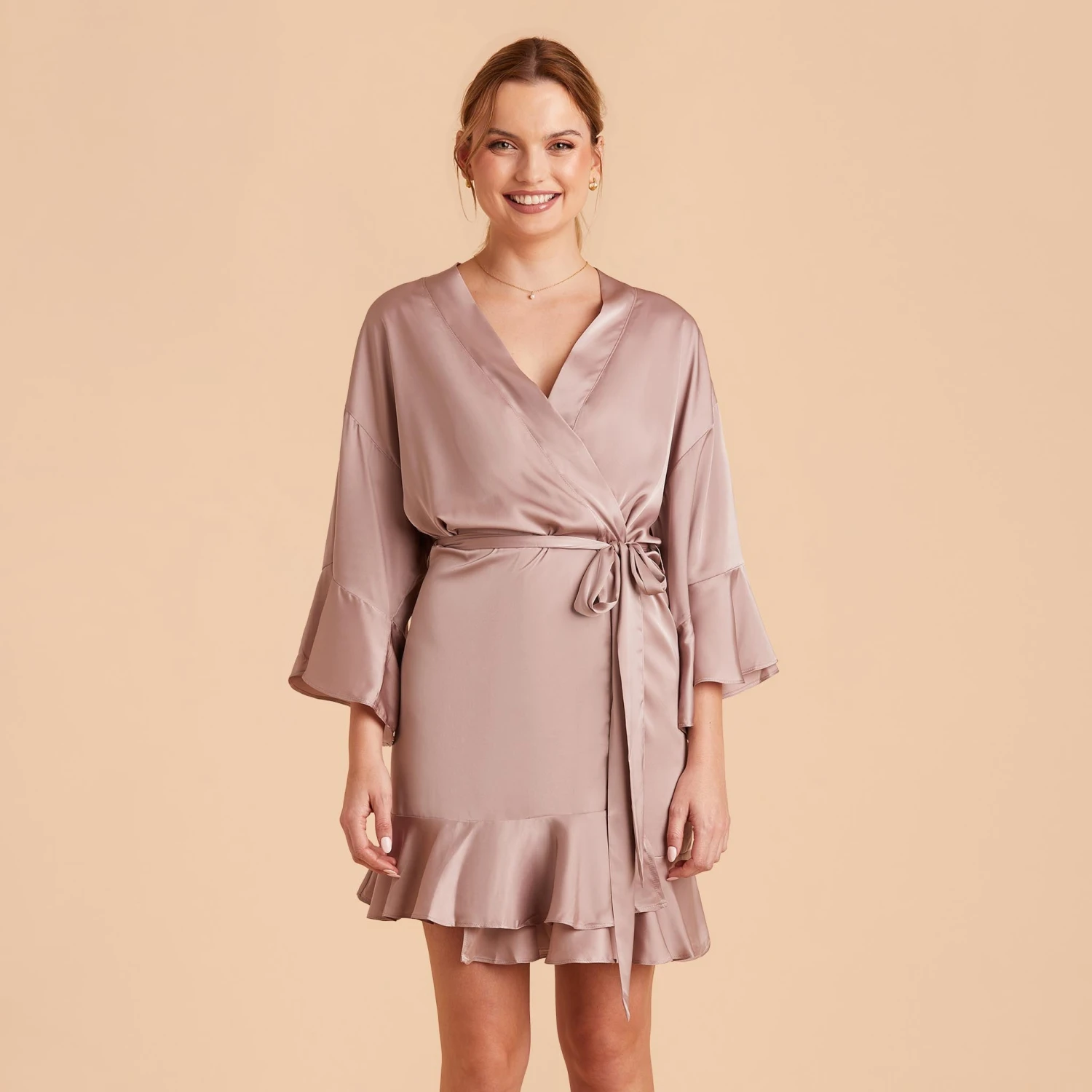Kenny Ruffle Satin Robe - Mauve Taupe - Image 10
