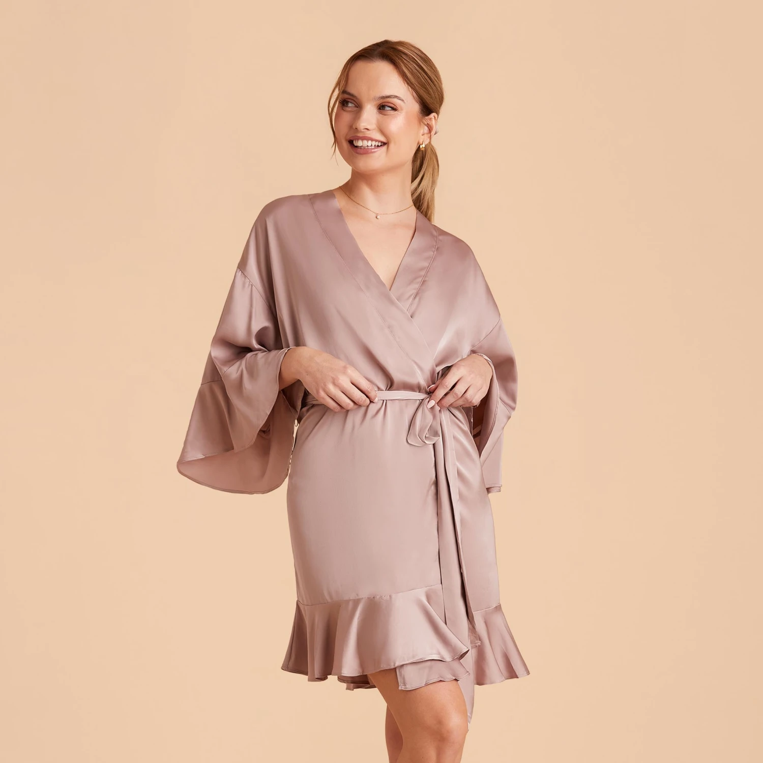 Kenny Ruffle Satin Robe - Mauve Taupe - Image 7