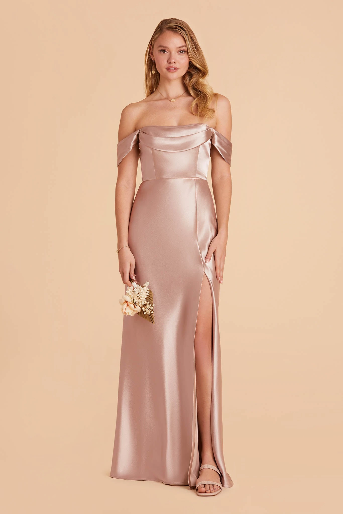 Mia Shiny Satin Convertible Dress - Taupe - Image 5
