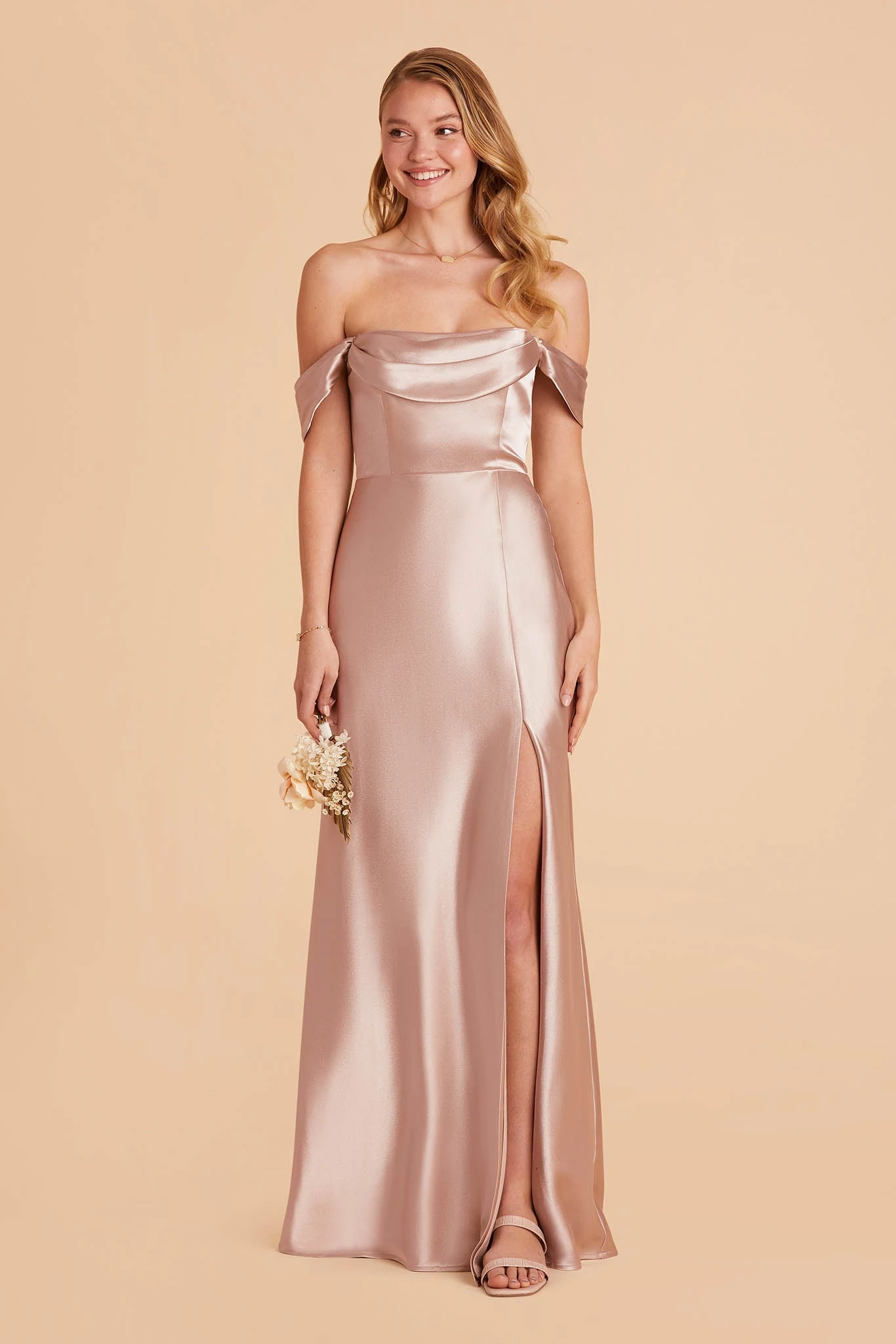 Mia Shiny Satin Convertible Dress - Taupe - Image 6